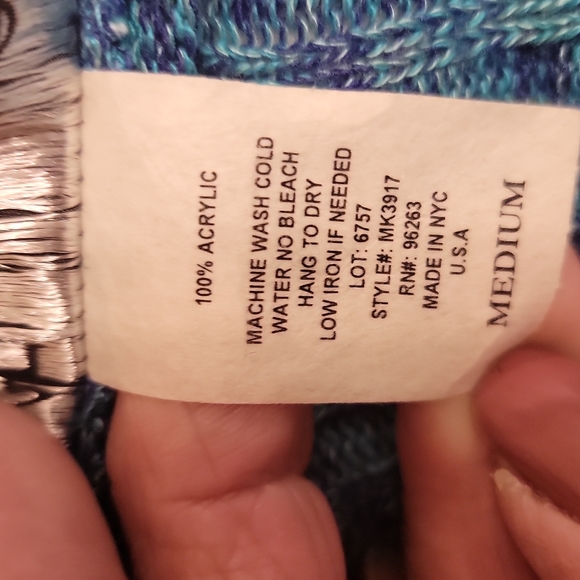 Vtg Blue Open Knit Dress Vest Cardigan Sweater Long Line Sz M Fleurette - Picture 7 of 8